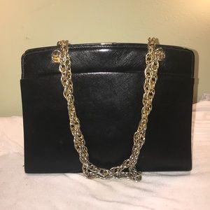 VINTAGE Saks Fifth Ave Black Leather Hand bag